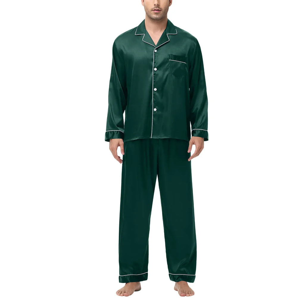 Men Pajamas Set Silk Satin Sleepwear