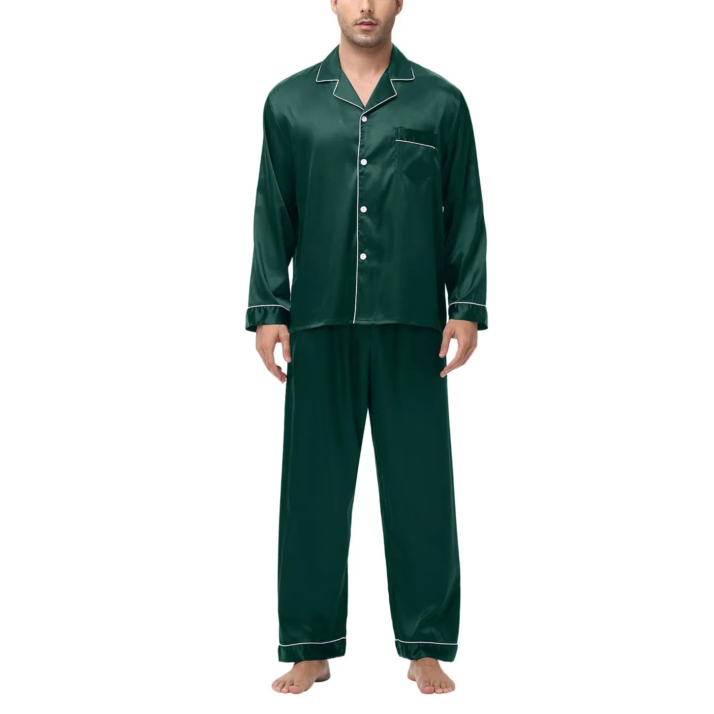 Men Pajamas Set Silk Satin Sleepwear