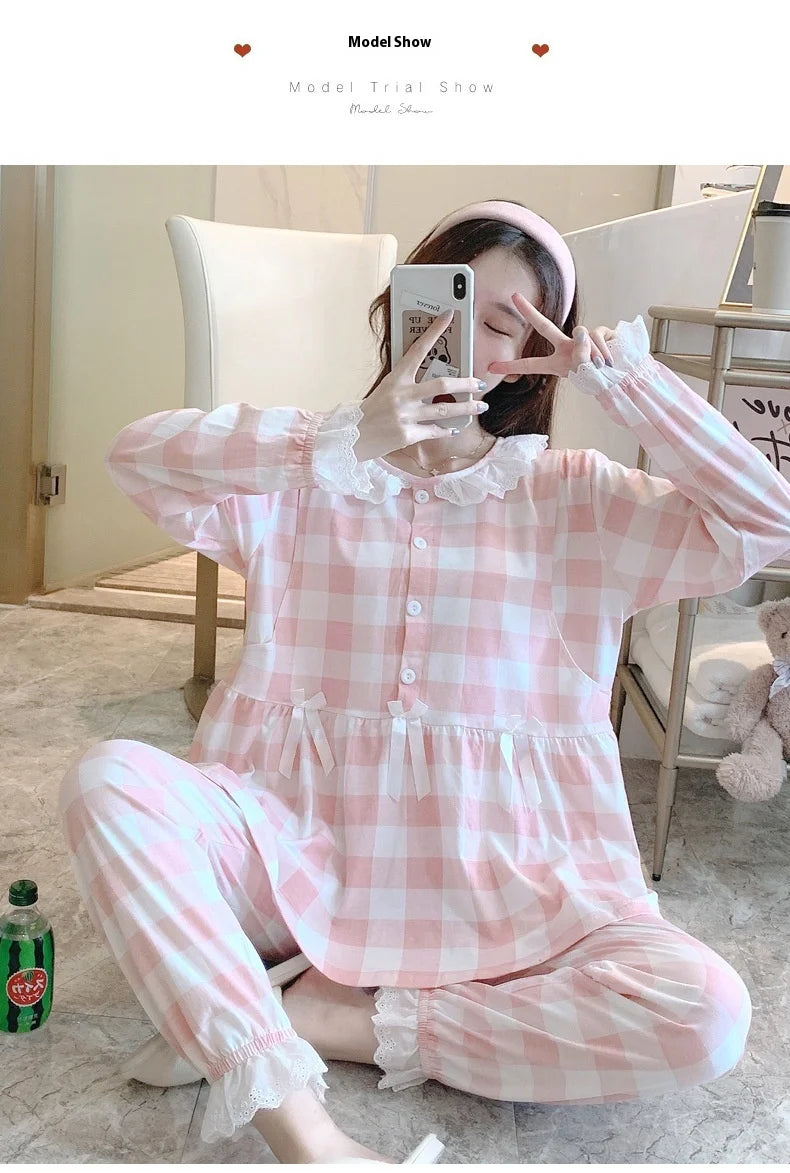 Maternity 2-Piece Spring And Autumn Breastfeeding Pajamas Homewear Spring And Summer Monthly Clothing Leisure Home Suit