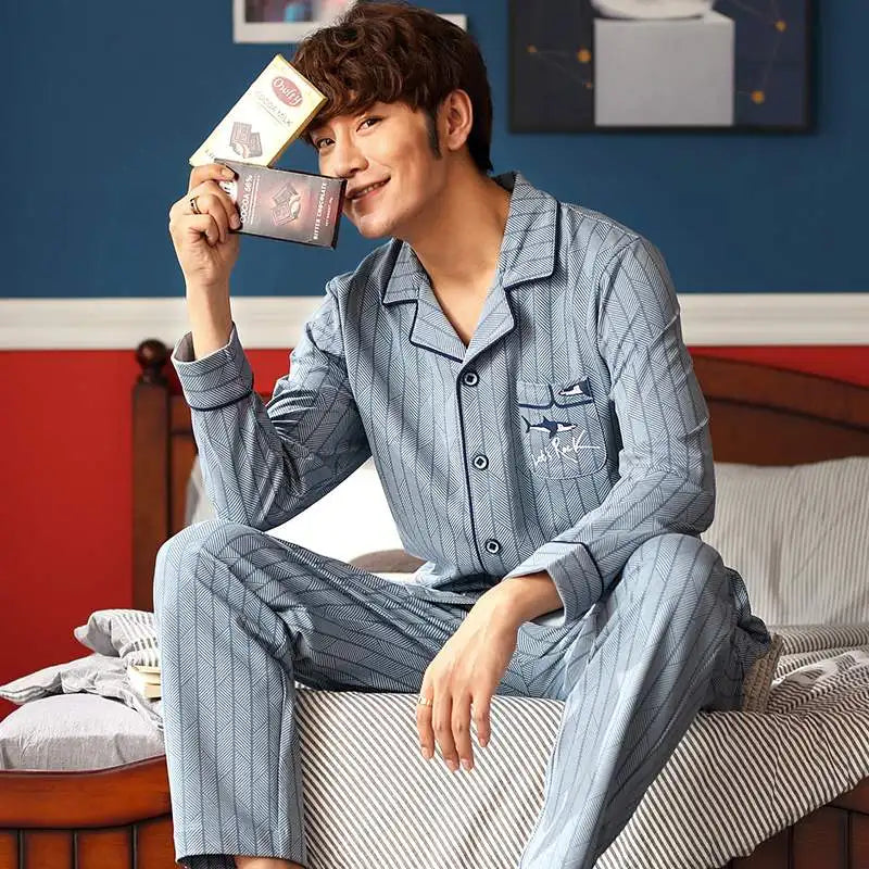 Pajamas for Men, Spring and Autumn Long-Sleeved Cardigans