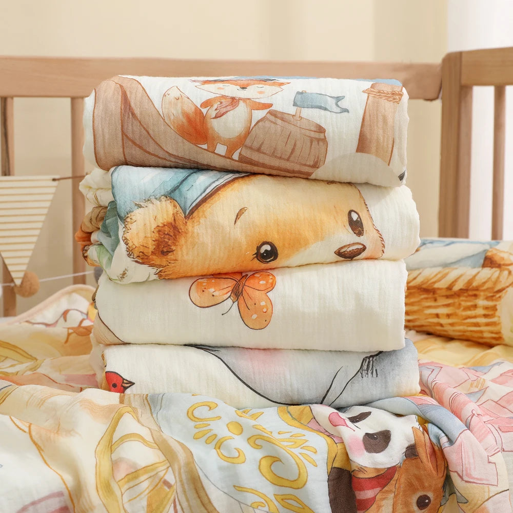 Baby A-level crepe fabric, holding the child, wrapped in a bean velvet blanket, kindergarten baby cartoon, thick and warm fabric