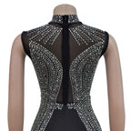 Women's Glittery Rhinestones Gymnastics Jumpsuit Sheer Mesh Patchwork Mock Neck Long Sleeve Dance Rompers One-piece Bodysuit