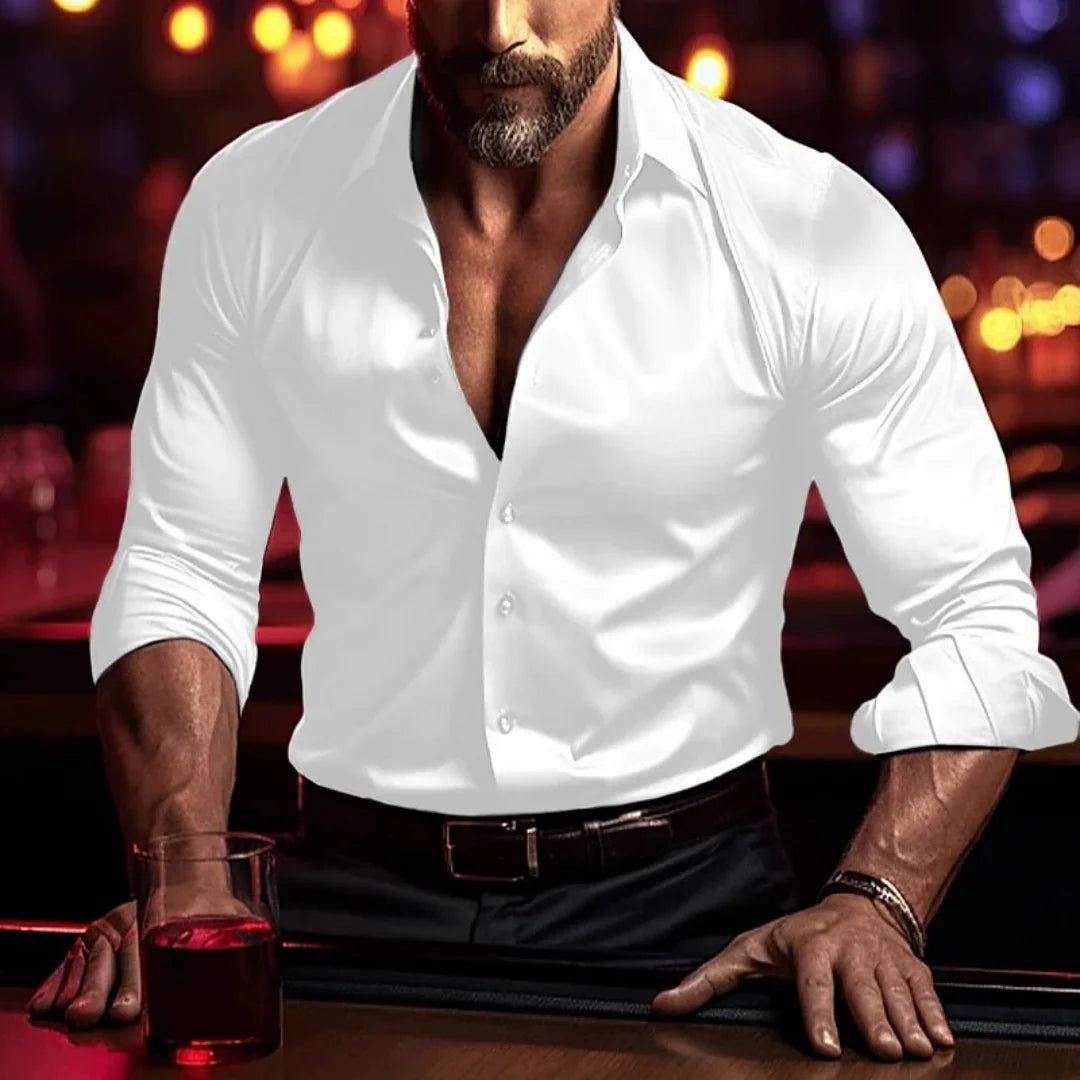The new men's shirt is made of high-quality and soft fabric.