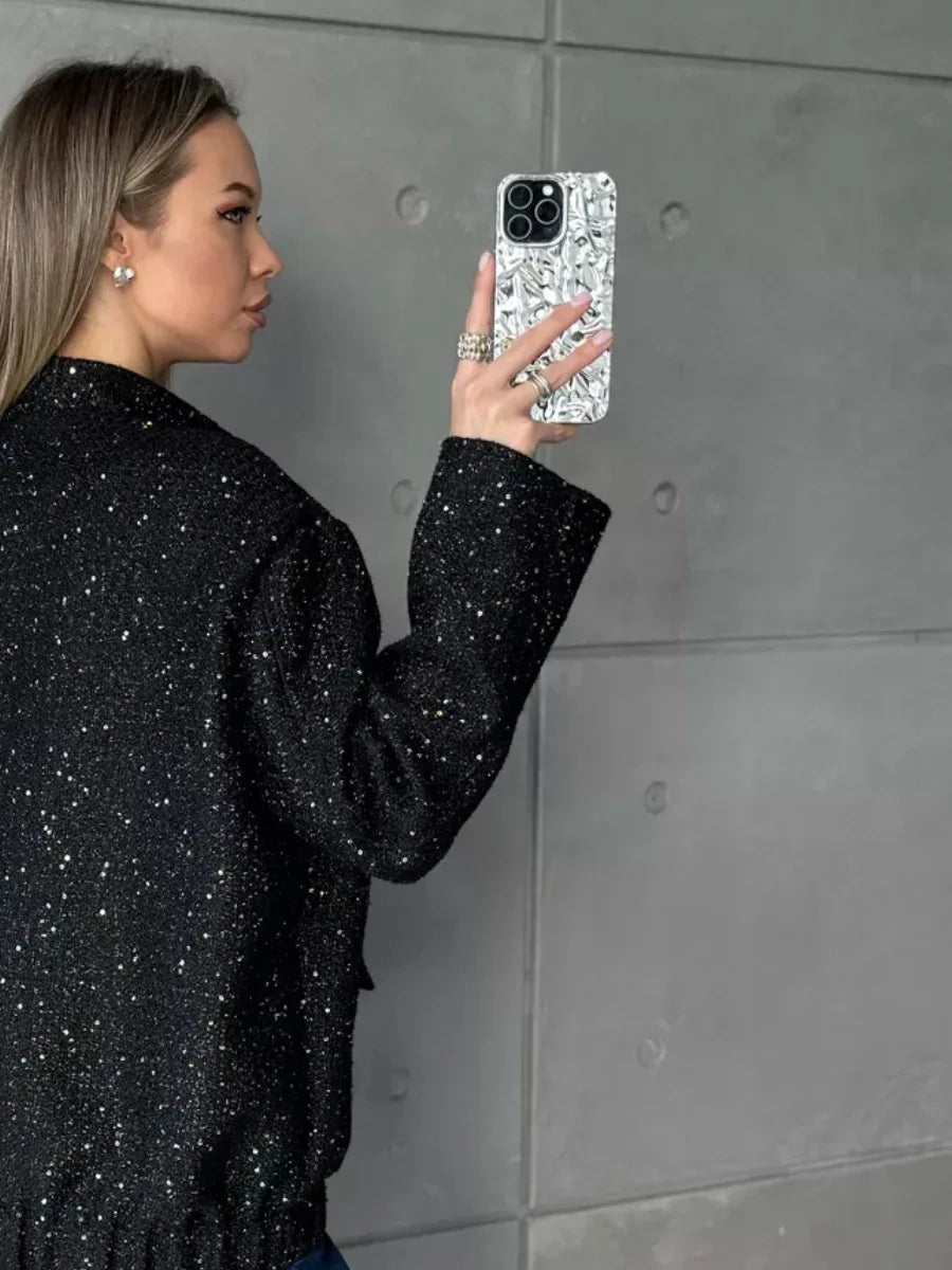 Female Clothing Women's Jacket New Outerwear 2025 Autumn Women's New Style Sequined Small Stand-up Collar Jacket Women Fur Coat