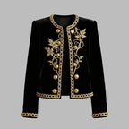 Modigirl Woman Fall Winter Gold Embroidered Jackets 2025 New Velvet Long Sleeve Round Neck Button Christmas Holiday Ladies Coat