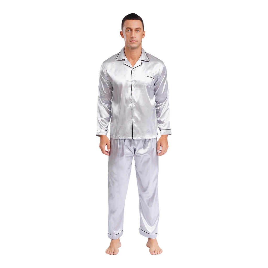 Mens Satin Pajamas Set Two Pieces Sleepwear