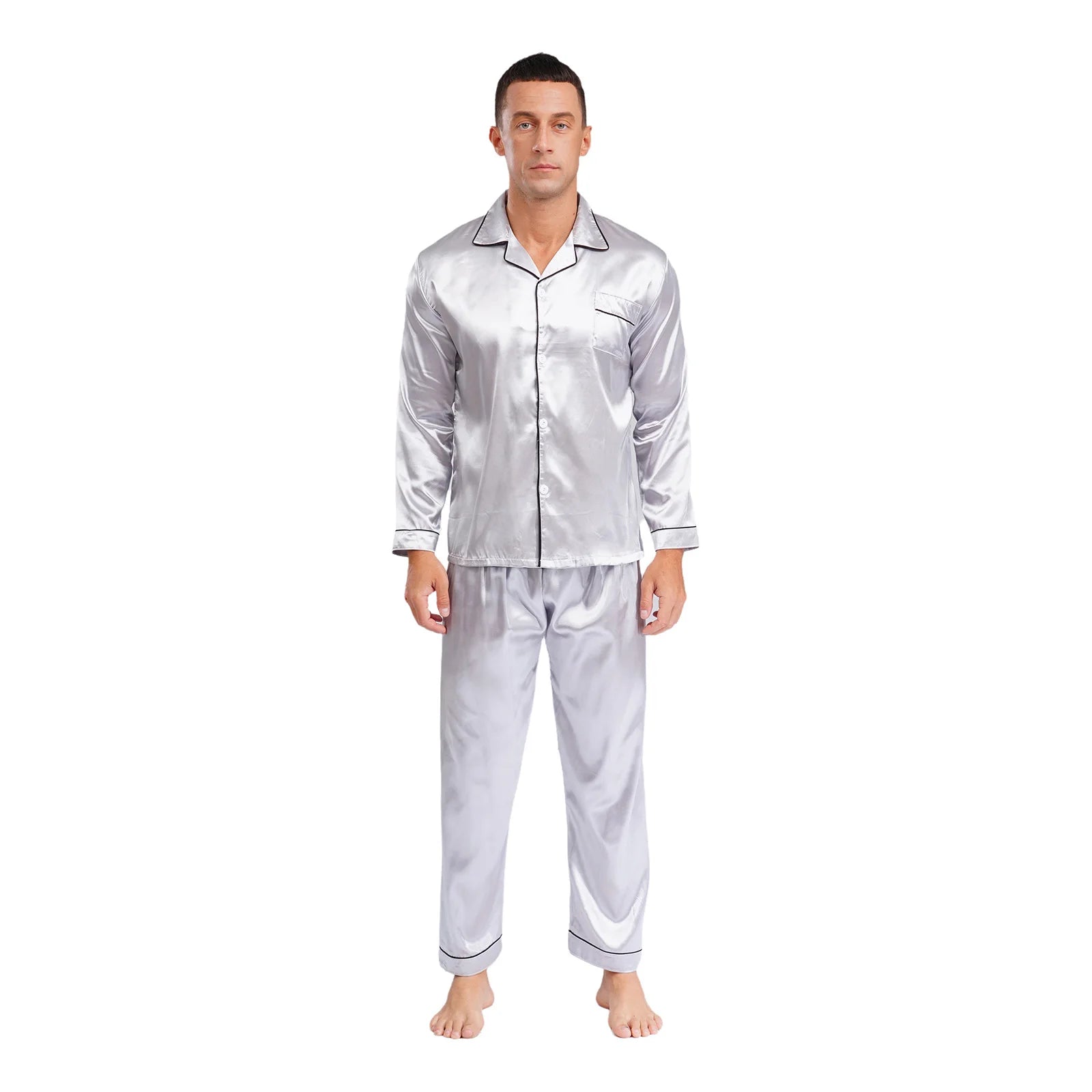 Mens Satin Pajamas Set Two Pieces Sleepwear