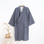 Bathrobe Men Shower Spring and Summer Cotton Nightgown Couple Men Kimono Yukata Pajamas Cardigan Striped Robe Sleepwear Homewear