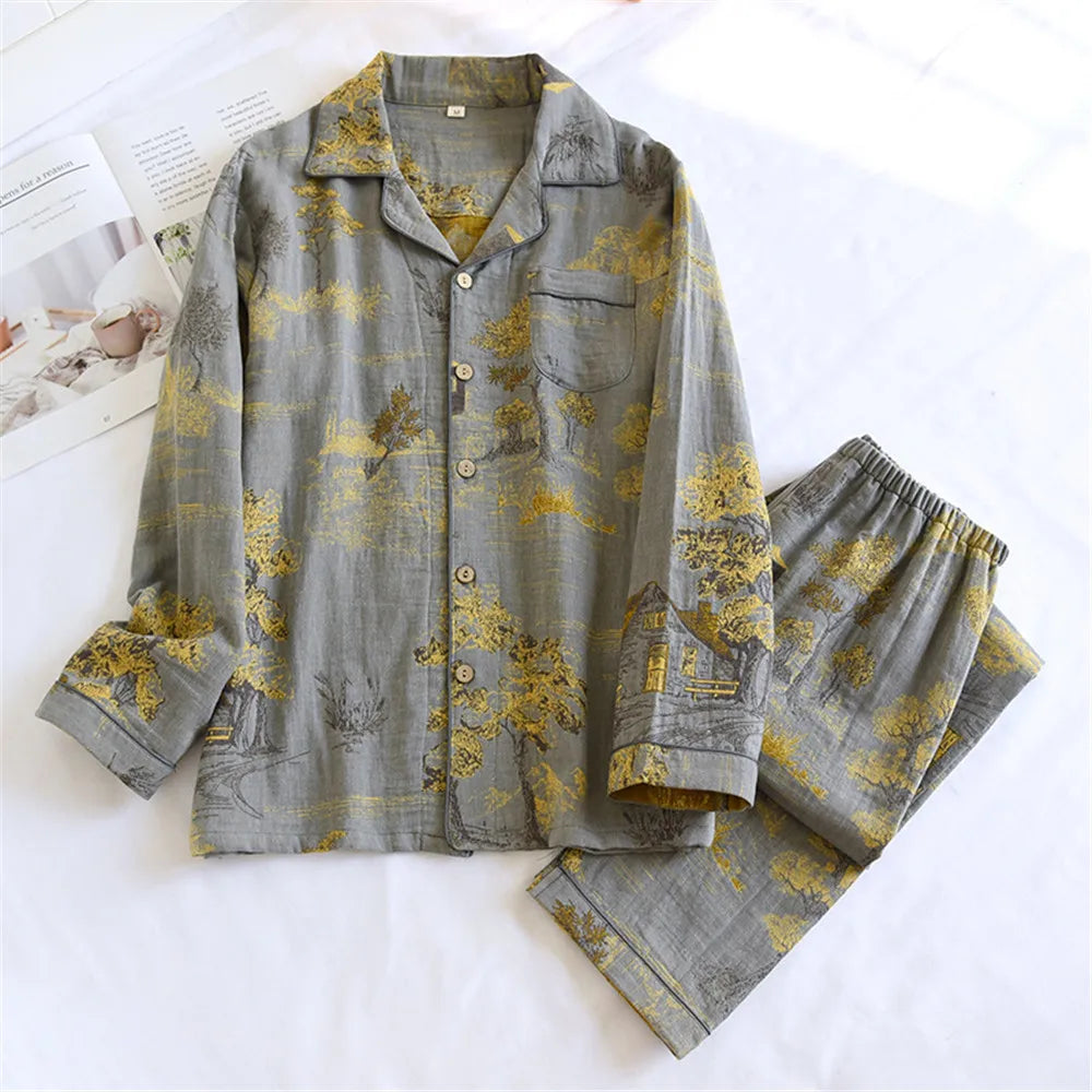 Men's Pajamas Can Be Worn Outside Spring Autumn Thin Cotton Long-sleeved Shirt Trousers Homewear Men Pyjama Set