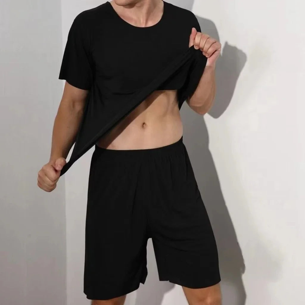 Men's two-piece ice silk pajamas