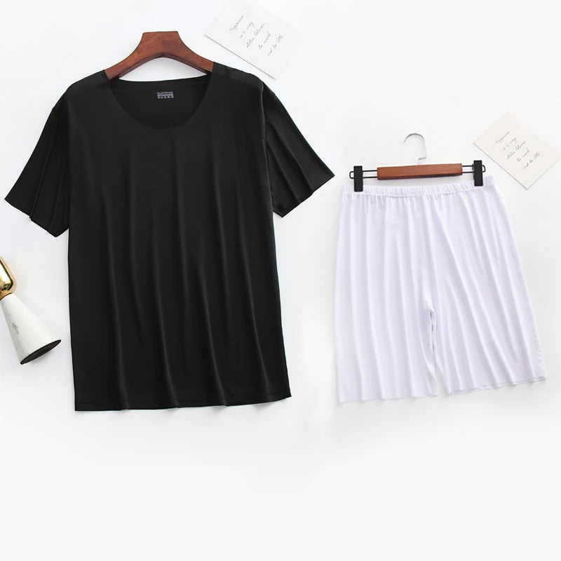 Men Ice Silk Pajamas Solid Shirt & Pants 2Pcs Pijamas Sleep Set Casual Male Home Clothes Summer Pyjamas Sleepwear Nightwear Suit