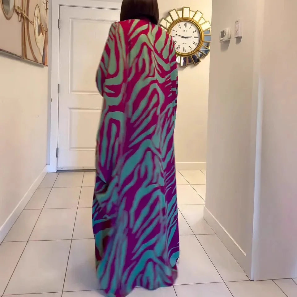 Ramadan Muslim fashion new vacation beach cape cardigan 3D digital printing casual Middle East Dubai robe women's clothing