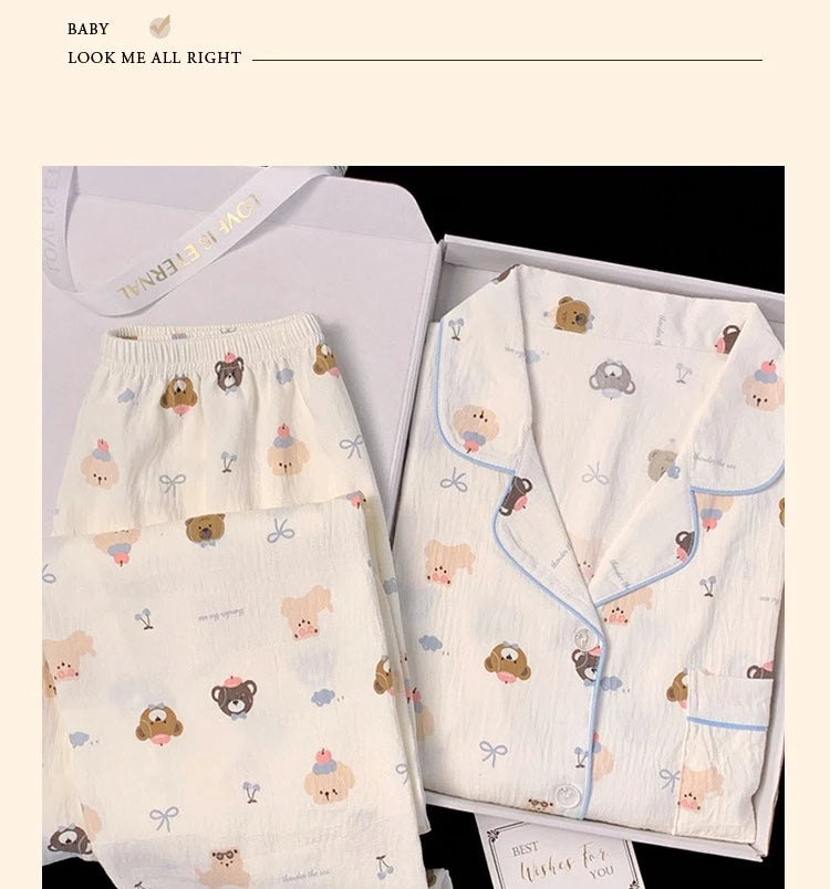 Postpartum Clothing Cartoon Bear Autumn Long Sleeve Outerwear Pajama Women Set Home Clothes Maternity Ladies Sleepwear Hoemwear