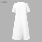 Stylish Women Desses ZANZEA 2025 Summer Lace Patchwork Dress Elegant Party Work Sundress Short Sleeve Pleated Vestidos Midi Robe