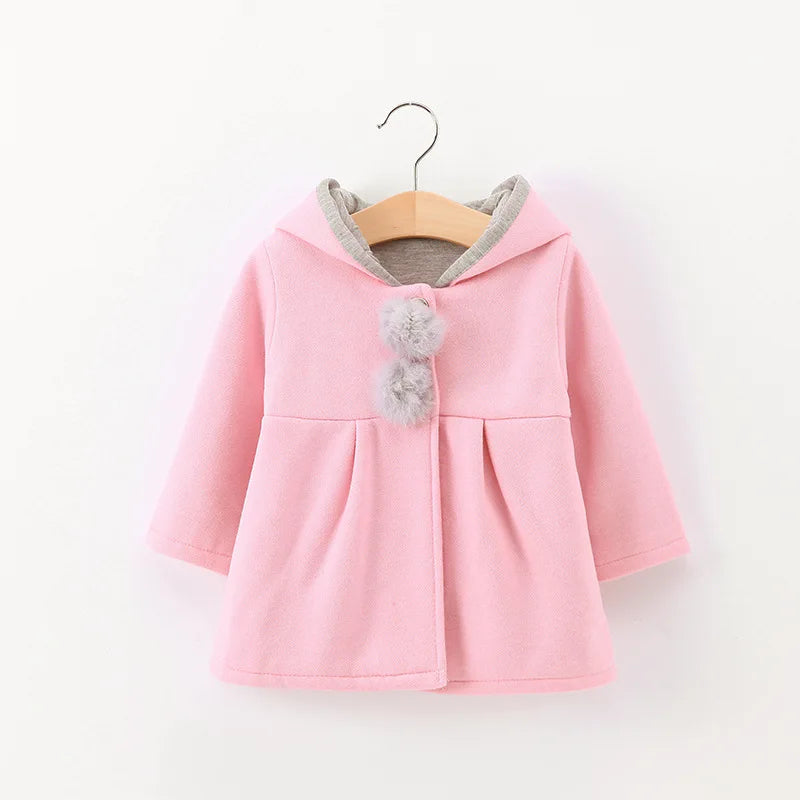 Baby Girls Jacket in Spring Rabbit Ears Coat Children Clothes Outerwear Autumn Kids Warm Cotton Dress Jacket Infant Girl Coat