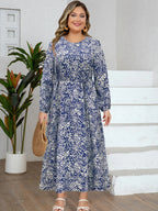 Plus Size Paisley Print Maxi Dress Women Long Sleeve Round Neck Loose Fit Boho Dress Casual Daily Wear