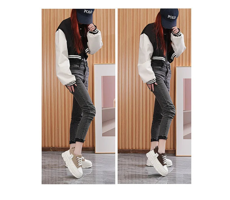 Shoes2025 Women Autumn Trend New Woman Flats Shoes Chunky Lace-up Soft-sole Casual Sneakers Female Vulcanized Shoe Walking Shoe