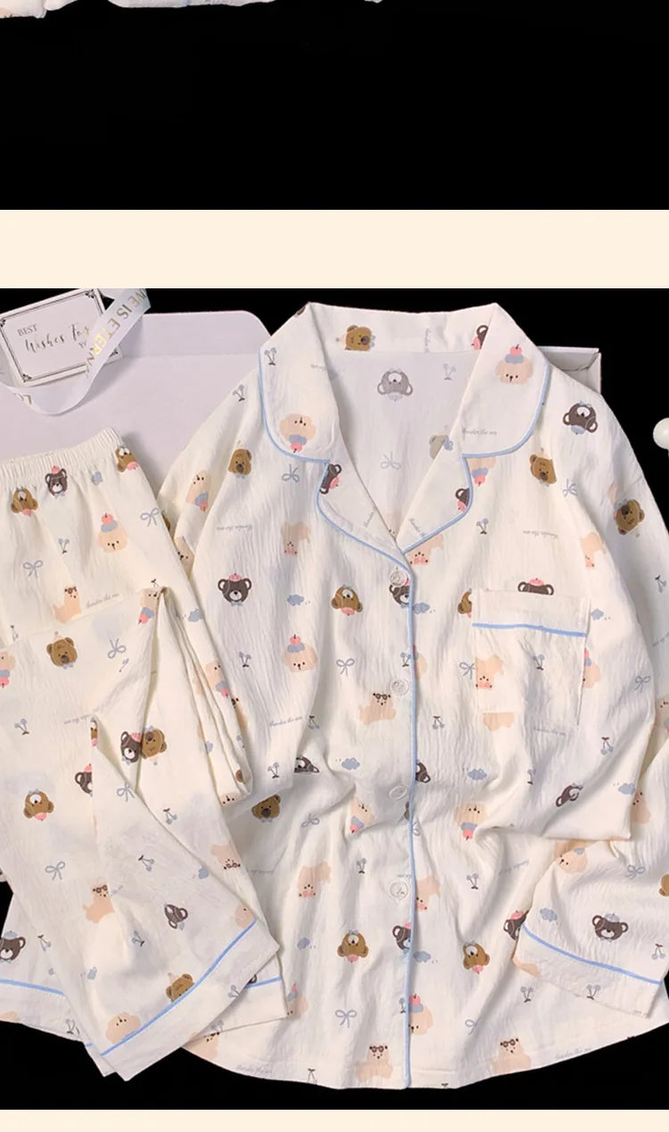 Postpartum Clothing Cartoon Bear Autumn Long Sleeve Outerwear Pajama Women Set Home Clothes Maternity Ladies Sleepwear Hoemwear