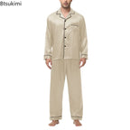 Men Pajamas Set Silk Satin Sleepwear