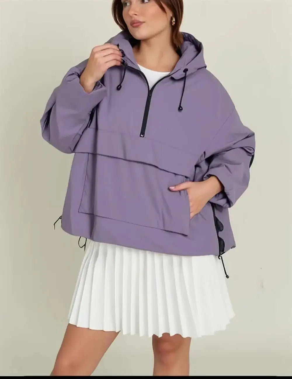 Fall 2025 Women's Casual Spor Loose Fit Stand Collar Long Sve Hooded Jaet Windbreaker Outerwear Polyester Fiber 00%