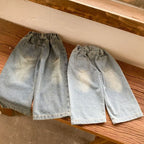 Children Wide Leg Jeans Spring Autumn Boy and Girl Elastic Waist Straight Leg Denim Pants Kids Casual Versatile Trousers A40056