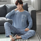 Fashion Lounge Pajamas Sets Men's Spring New Long-sleeved Tops with Trousers Cotton Homewear Comfort Simple Sleepwear Two Pieces