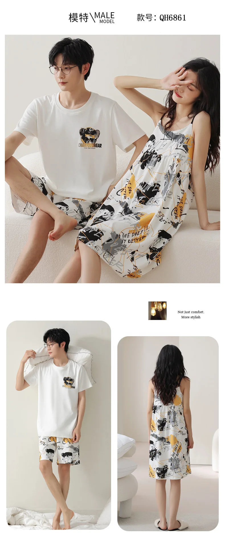 Summer Pyjamas Men Knited Cotton Pajamas Set Korean Sweet Pijamas Ladies Sexy Sleepwear Home Clothing For Youth Boy Girl