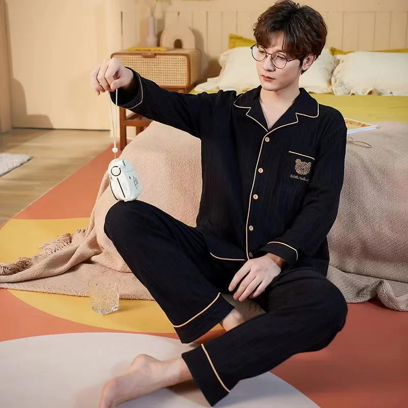 Pajamas for Men, Spring and Autumn Long-Sleeved Cardigans