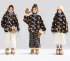 Girl's Winter Coat Floral Jacquard Lamb Fur Thickened Stylish Autumn Winter Toddler Kids Cotton Jacket