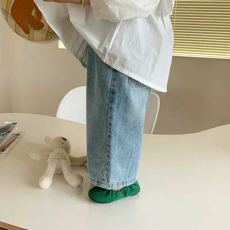 New Kids Jeans 2-6 Years Childrens Loose Wide Leg Pants Girls Simple Solid Color Trousers Fashion Jeans