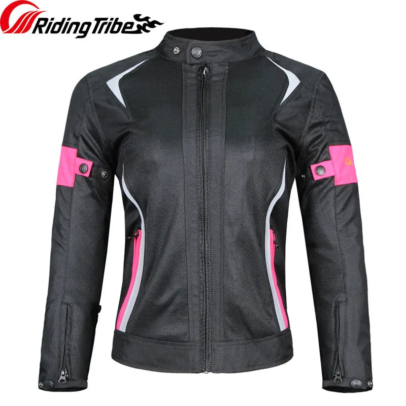 Woman Lady Girl Motorcycle Jacket Summer Breathable Motorbike Armor Coat with 5pcs Protective Pads and Waterproof Liner JK-52