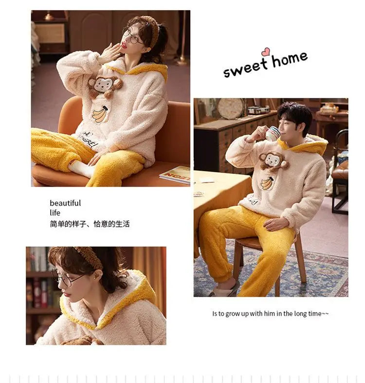 Couples Pajamas Women Men Winter Thicken Pyjamas Sleepwear