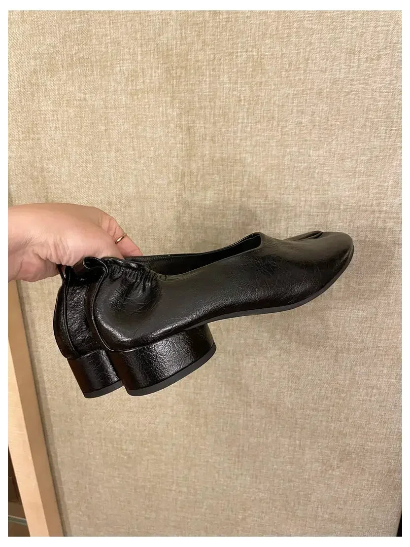 2025 Women Slip on Casual Loafers Chunky Heel Shoe Soft Moccasins Footwear New Fashion Split Toe Shoes Zapatos De Mujer