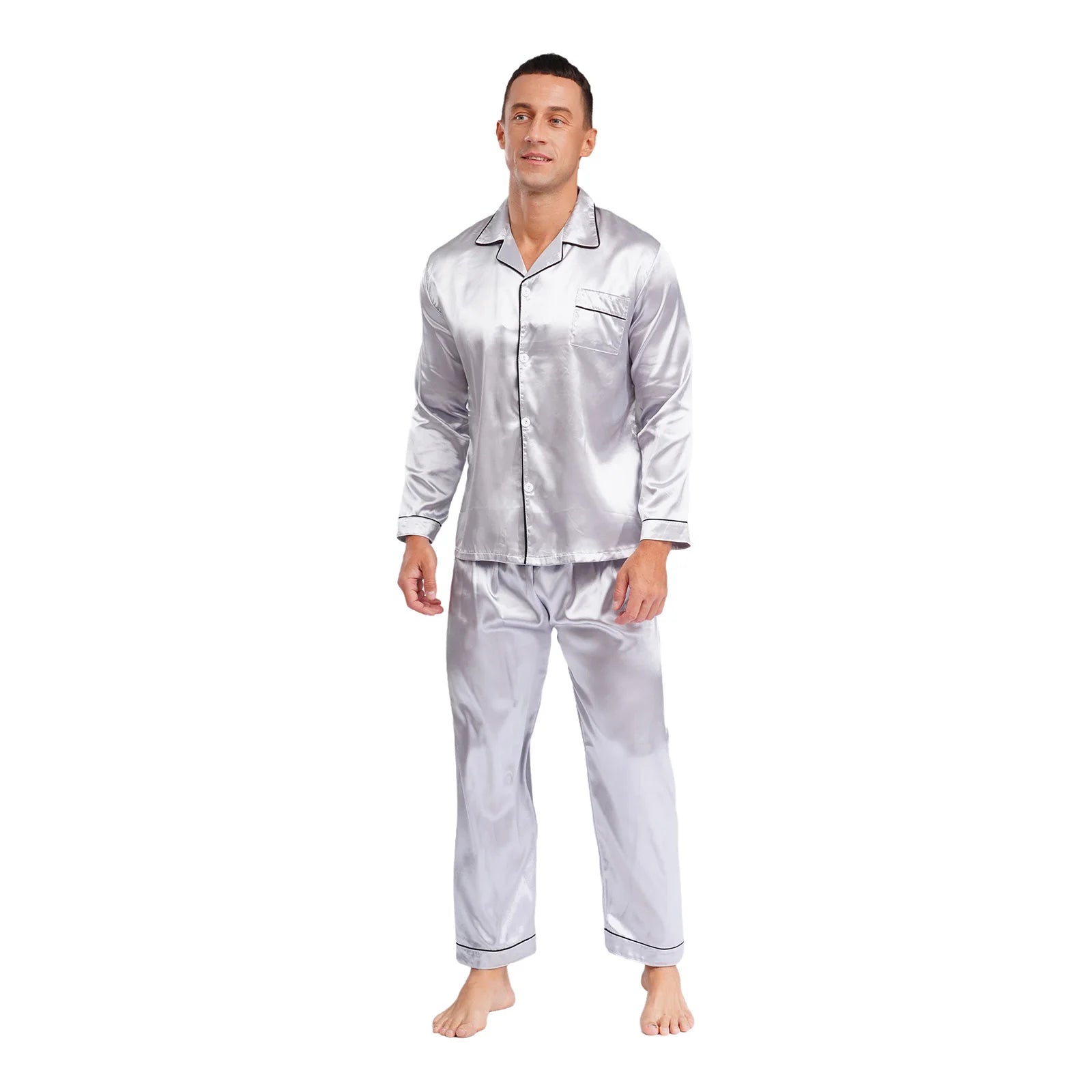 Mens Satin Pajamas Set Two Pieces Sleepwear