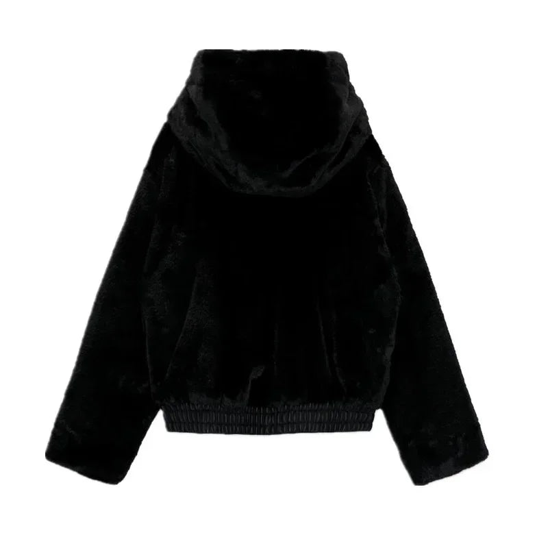 Winter Women's Casual Cotton Jacket With Hooded Artificial Fur Effect Elegant European Style Mid Age Loose Fit Coat