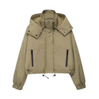 Autumn New Product Women's Stand up Collar Hoodie Long Sleeve Zipper Decoration workwear Style Short Jacket Coat