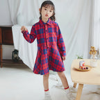 Girl's Shirt,Long Sleeve Girls Checked Dress,Fashion Sweet Teens Blouse,Lapel Letter Print Children's Plaid Tops,Princess Dress