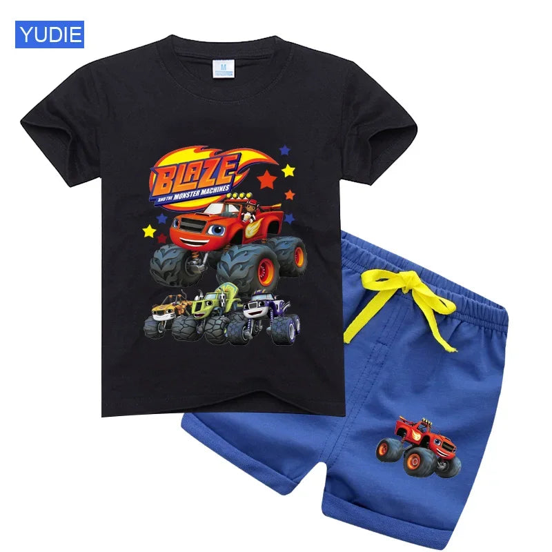 boys shirt  Baby Boy Clothes Set Cartoon Blazing Speed Cars Monster Machines