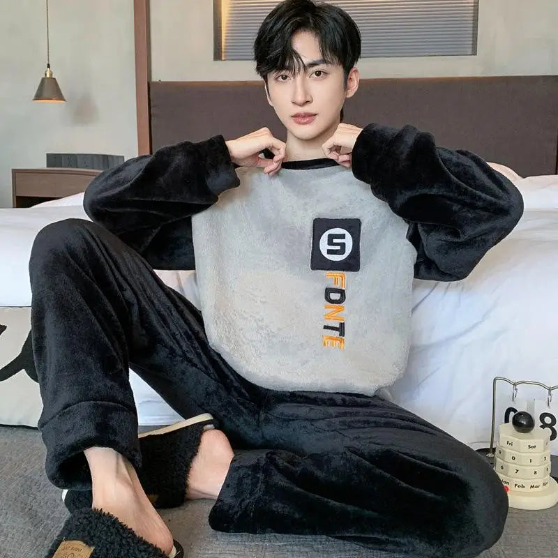 Men's Winter Pajamas Men's Sports Suit Homewear Pajamas Youth Clothes Y2K Casual Wear Full Man Tracksuit Workout Set Bathrobe