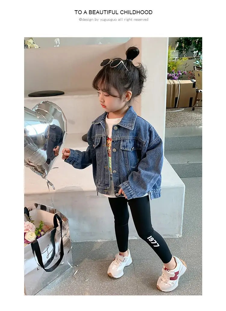 Girl Denim Jacket Spring and Autumn Children's Casual Jeans Clothes Little Girl Baby Denim Coat