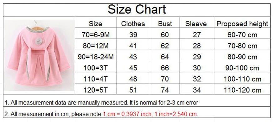 Baby Girls Jacket in Spring Rabbit Ears Coat Children Clothes Outerwear Autumn Kids Warm Cotton Dress Jacket Infant Girl Coat