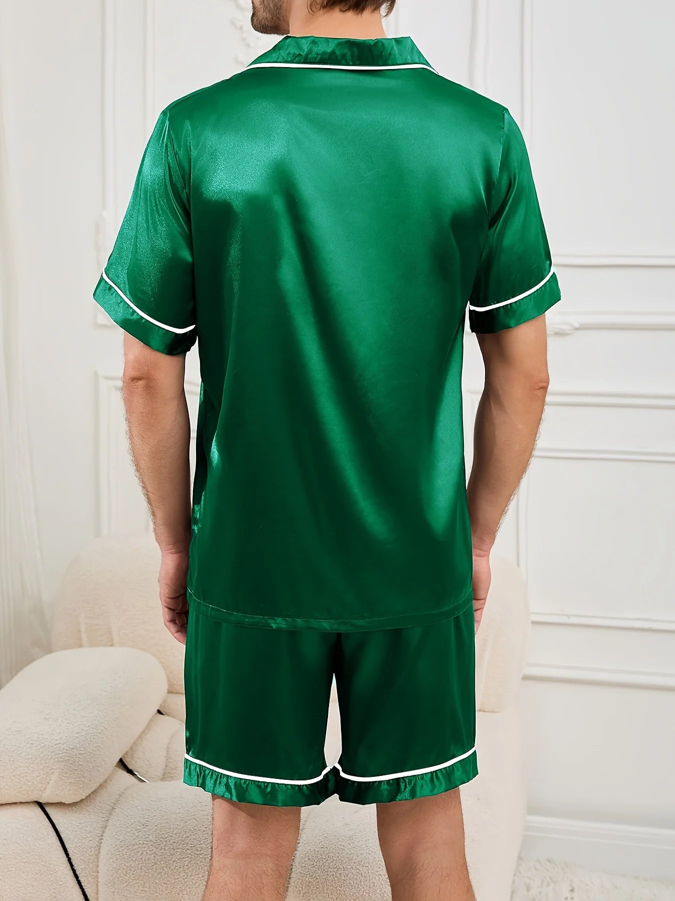 Men Pajamas1 Set of Solid Color Men's Short Sleeve Top + Shorts Pajama Set Homewear Sleeowear Nightwear