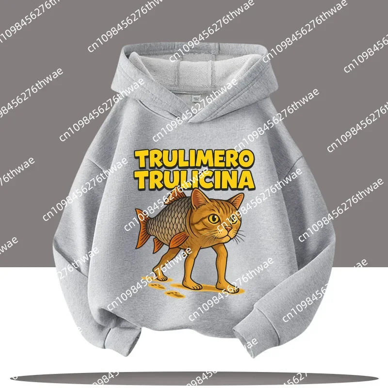 Boy's sports shirt -interesting Italian brain rot Tung Tungtung Sahur children's hooded shirt                h cartoon print-fall/winter top