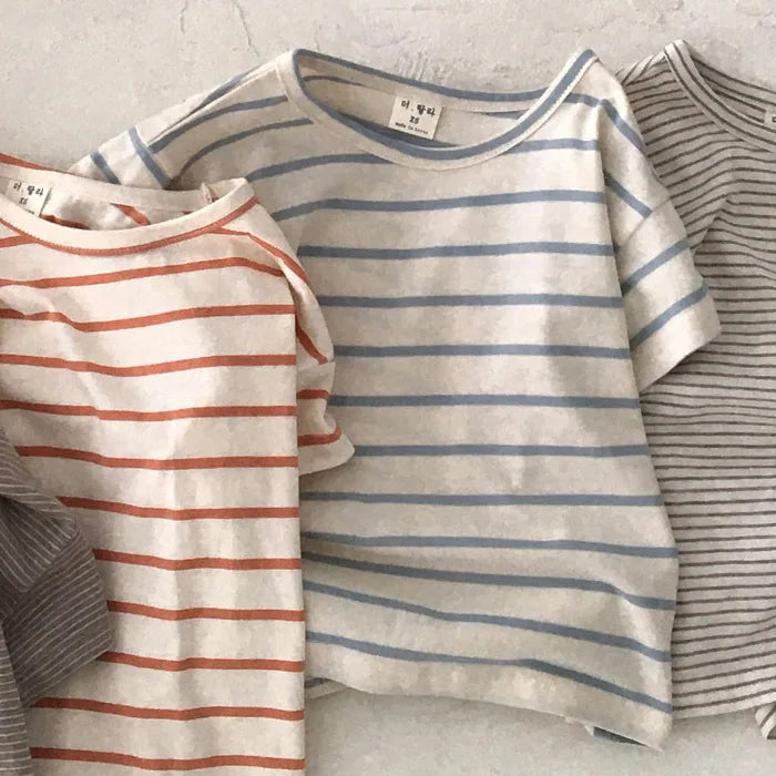 Baby Boy Stripe Shirt Summer Casual Short Bat Sleeve Kids Shirt