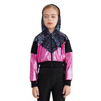 Girls Fashion Print Short Jacket Casual Coat Hooded Tops Long Sleeve Zipper Jacket Outerwear Jazz Dance Performance Costume