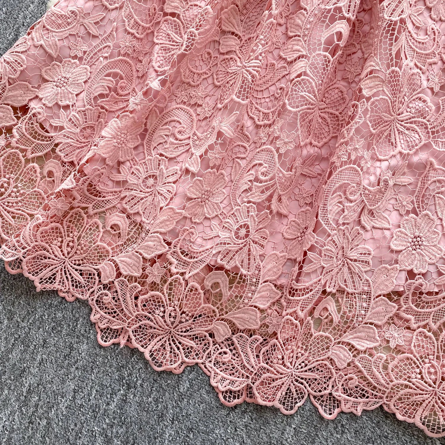 Ele Hollow out Lace ort Sve Dr Women's Summer Slimming A-Line Gown High Waist Korean Sle Commute Suitable