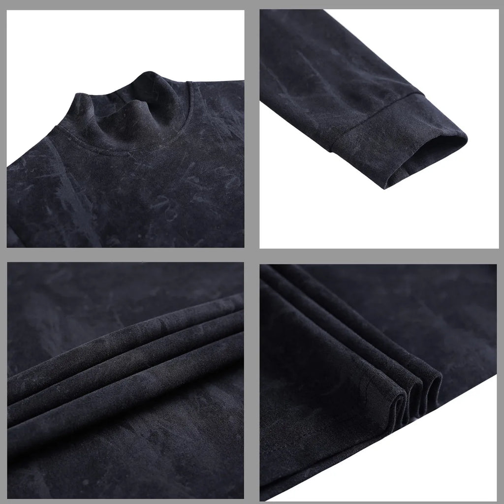 Men Tie-Dye Long-Sleeve T-Shirt | Half-High Collar Base Layer Trendy Versatile Casual Wear 95% Cotton Breathable  Sweat-wicking