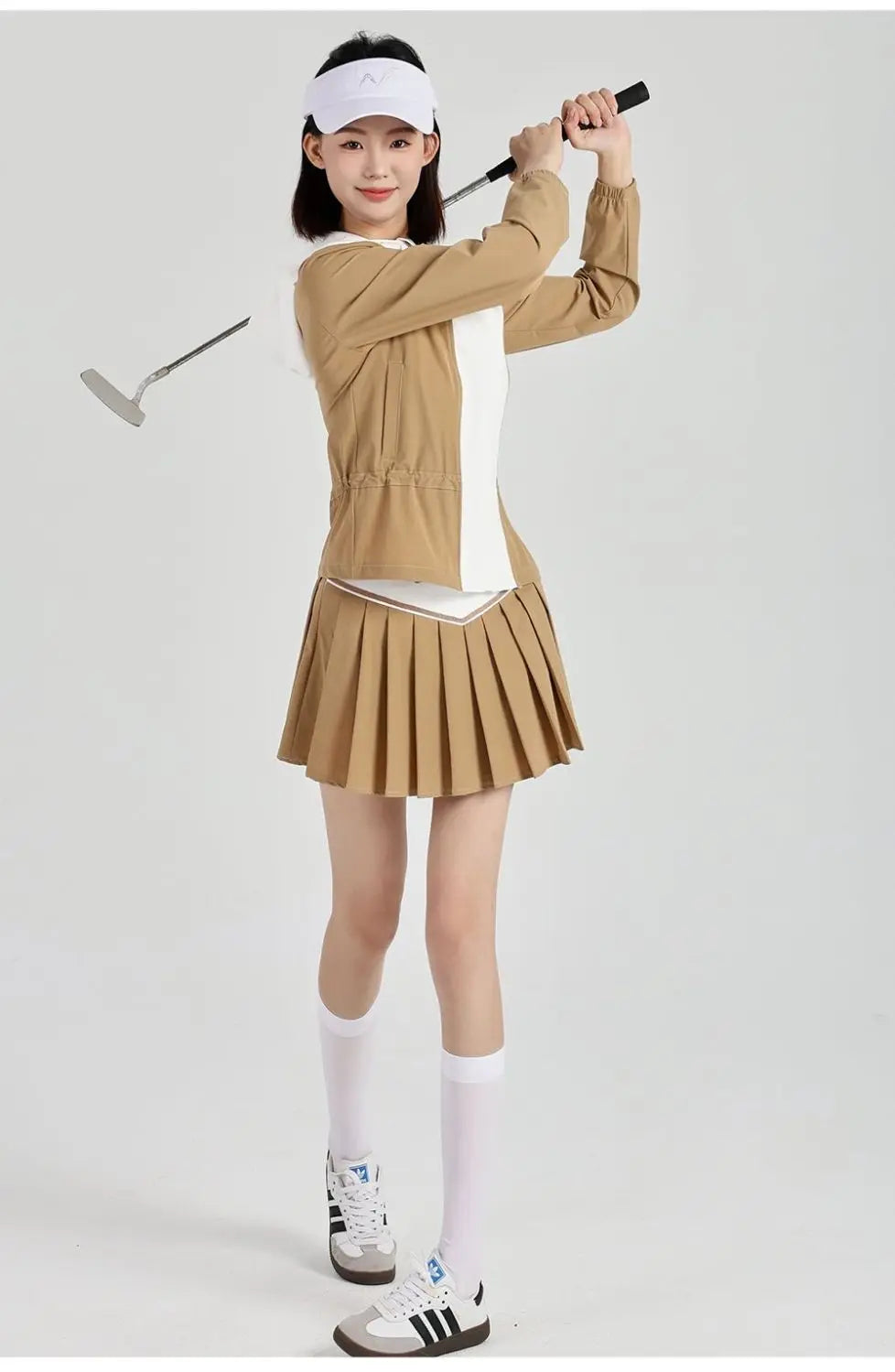 Women's Golf Jacket: Windproof & Warm, Color-Blocked, Fashionable, High-Quality Sports Set with Skirt