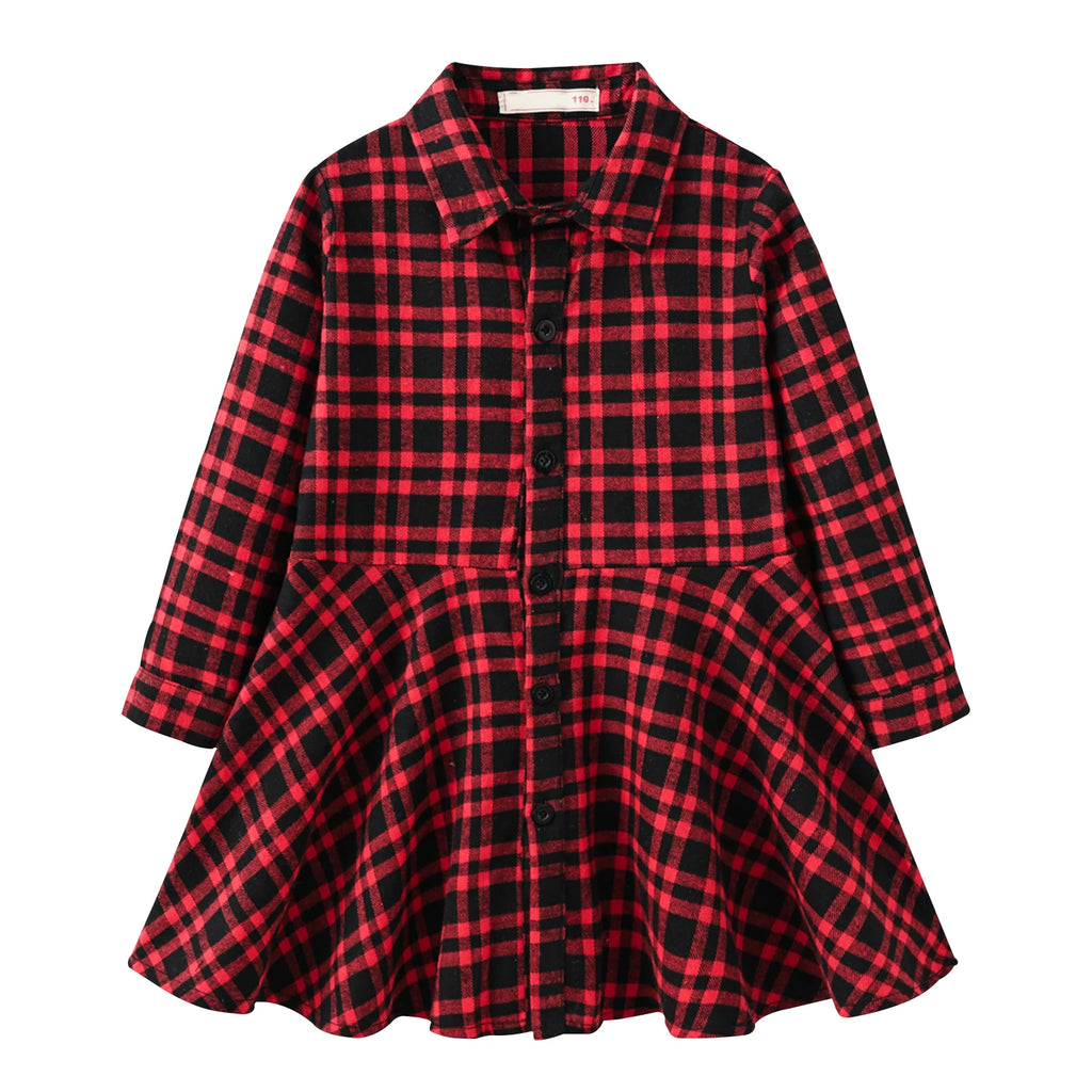 Girl's Shirt,Long Sleeve Girls Checked Dress,Fashion Sweet Teens Blouse,Lapel Letter Print Children's Plaid Tops,Princess Dress