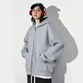 Women's Fashion Warm Hooded Jacket Fall Autumn Winter Gray Long Sleeve Pocket Double Zipper Jacket Commuter Casual Women Jacket